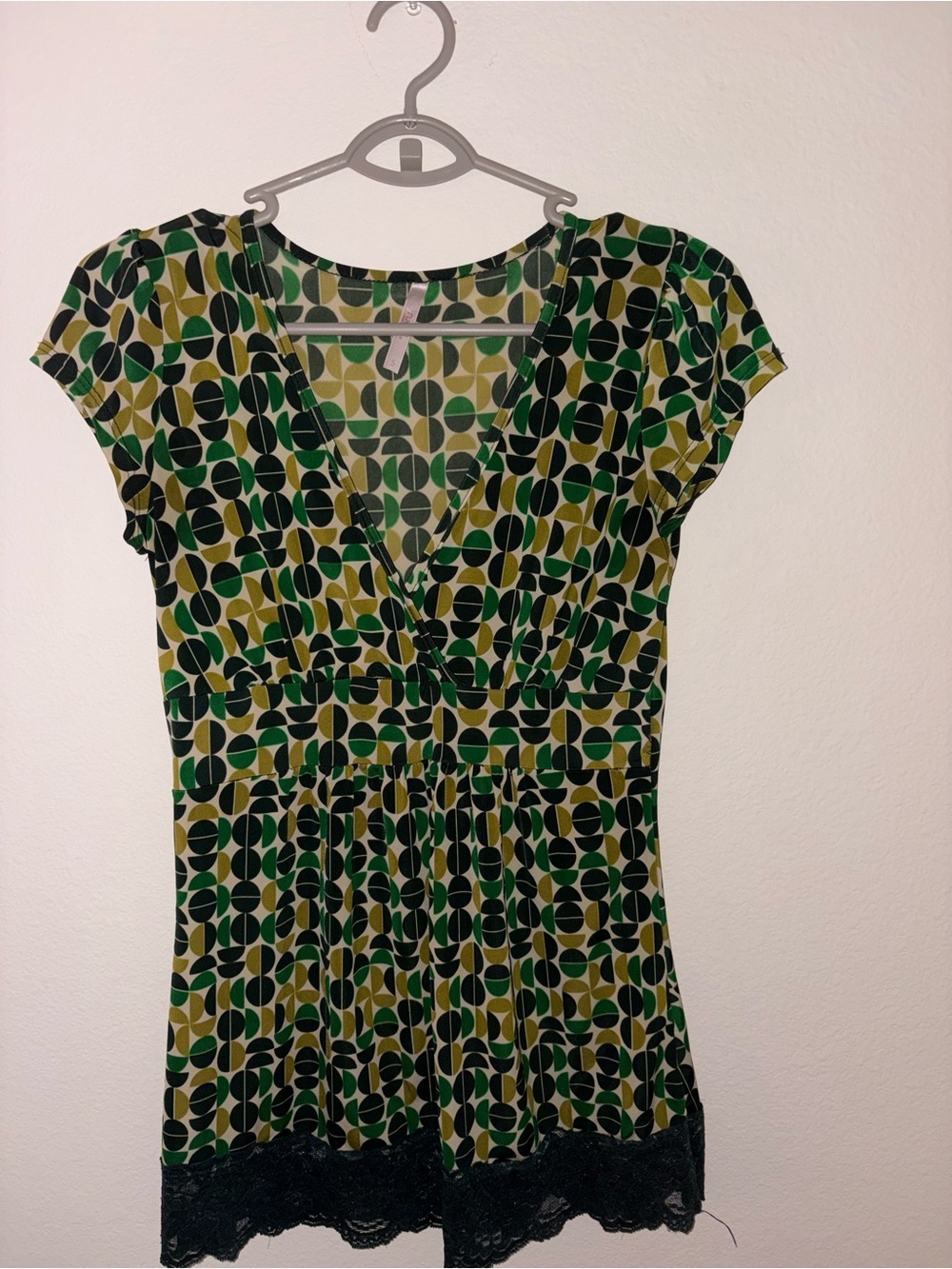 Y2K Green Geo Print V-Neck Dress with Tag